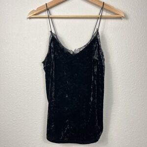 Kimchi Blue Urban Crushed Black Velvet Eyelash Lace Tank Top Size XS Fairygoth